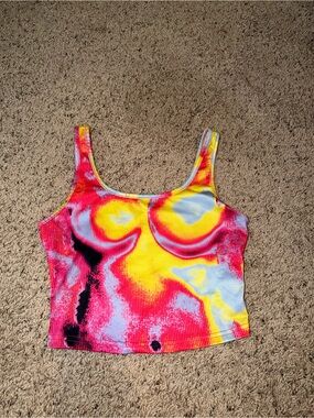 Vibrant Infrared-Style Ribbed Crop Tank Top - Yellow & Pink